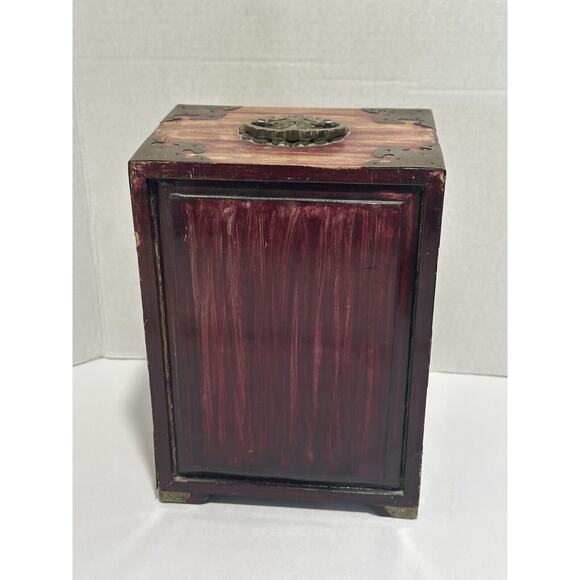 Chinese Wood Brass antique Jewellery Cabinet carved‎ jade box chest gorgeous! - Picture 9 of 11